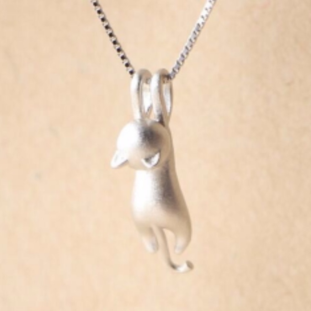 925 Sterling Silver 3D Kitty Cat Pendant Necklace